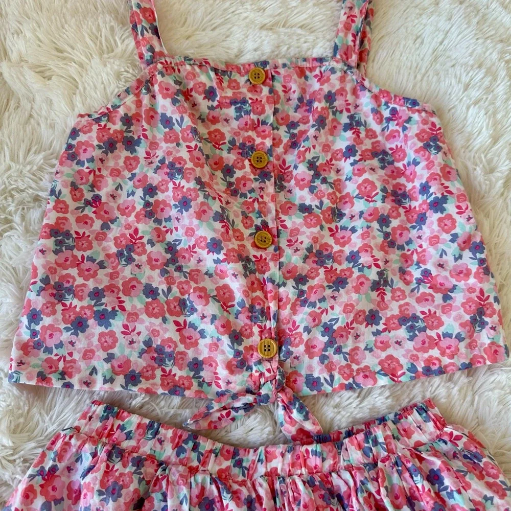MAX STUDIO Girls Floral 3 Piece Skirt Tank Top Sun Hat Matching Set Size 7/8